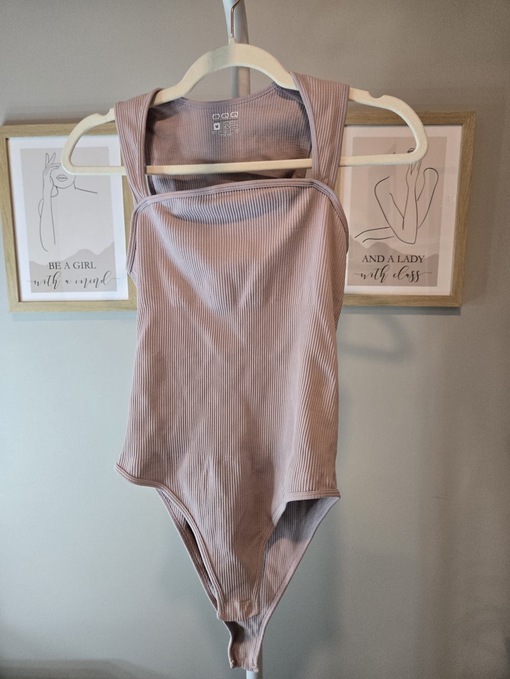 Ribbed Square-Neck Bodysuit - Mauve Pink